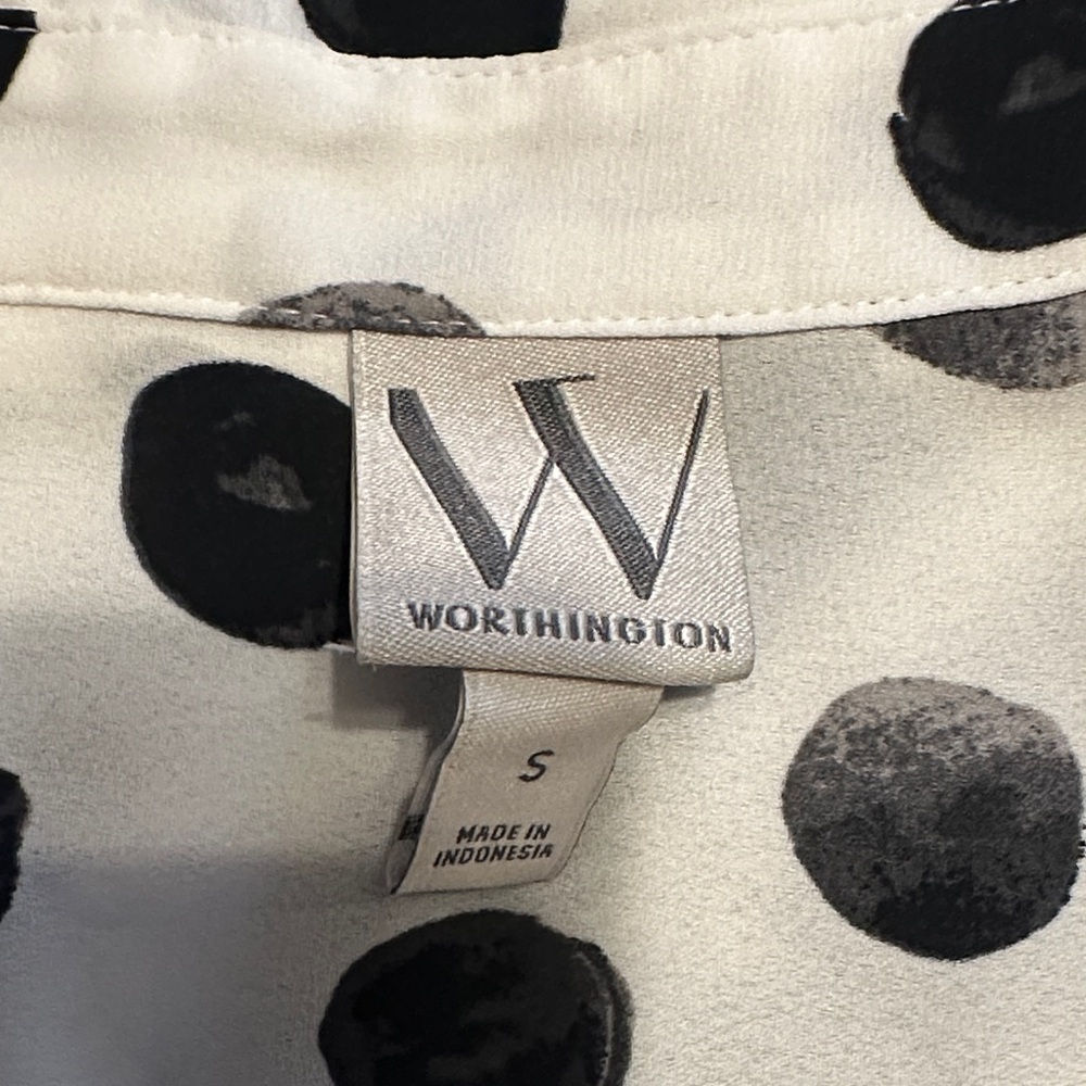 Worthington White Button-Down Shirt with Black Polka Dots - Picture 2 of 4